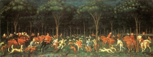 Paulo Uccello, The Hunt in the Forest, c. 1470; a work from the Ashmolean Museum