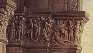 Capitals depicting Biblical stories signifying Sins